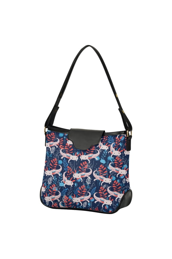 Women Hobo Shoulder Handbag Axolotl Cartoon Print Tote Bag Large Capacity Purse