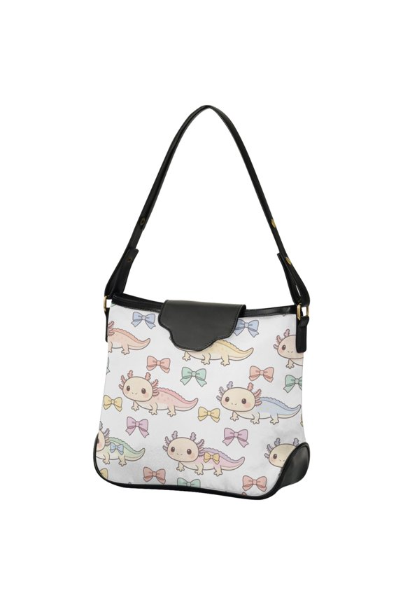 Women Hobo Shoulder Handbag Cute Axolotl Bow Print Tote Bag Large Capacity Purse