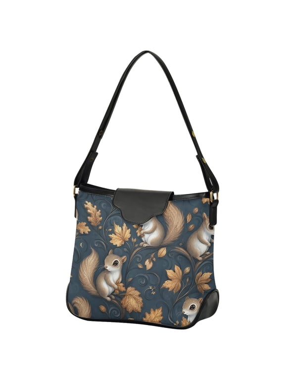 Women Hobo Shoulder Handbag Cute Squirrels Print Tote Bag Large Capacity Purse