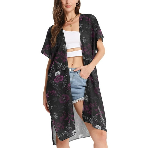 ALAZA Women's Beach Cover Up Mandala Floral Kimono Swimsuit Summer Cardigan Swimwear S
