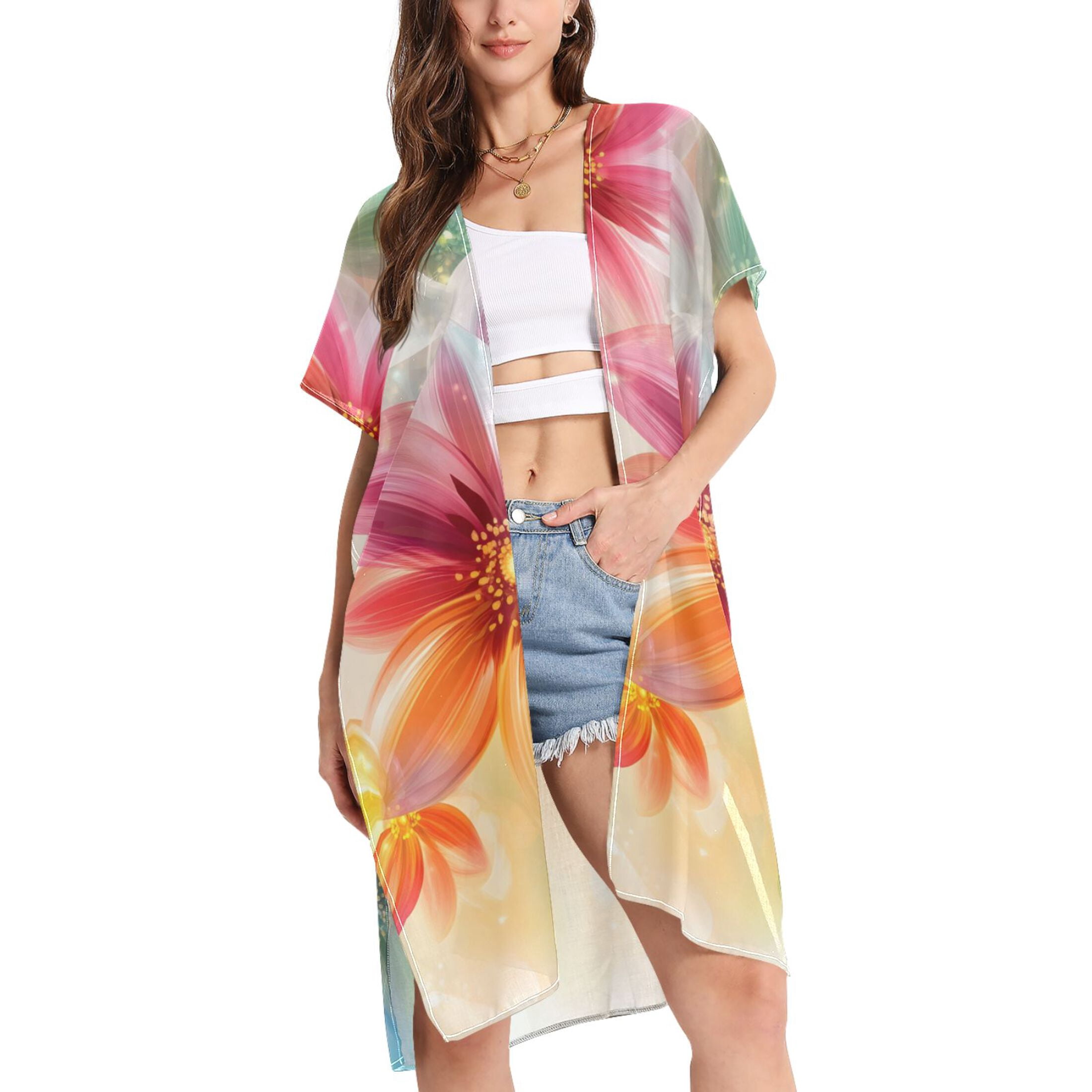 La Blanca Women's Plus Moonlit Floral Print Beach Pool Kimono Cover Up main image 0