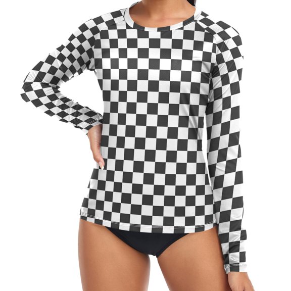 ALAZA Womens UPF 50+ Rash Guard Buffalo Checkered Long Sleeve UV Protection Sun Shirts Tops M