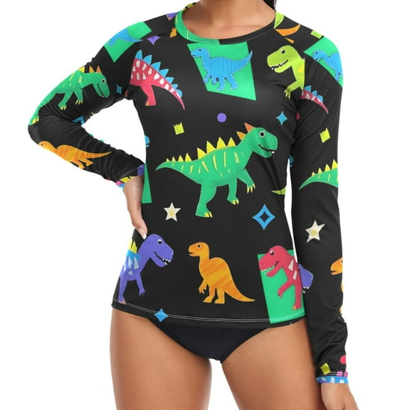 ALAZA Womens UPF 50+ Rash Guard Dinosaur Long Sleeve UV Protection Sun Shirts Tops L