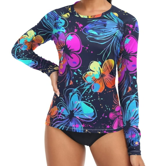ALAZA Womens UPF 50+ Rash Guard Magic Flower Long Sleeve UV Protection Sun Shirts Tops XL