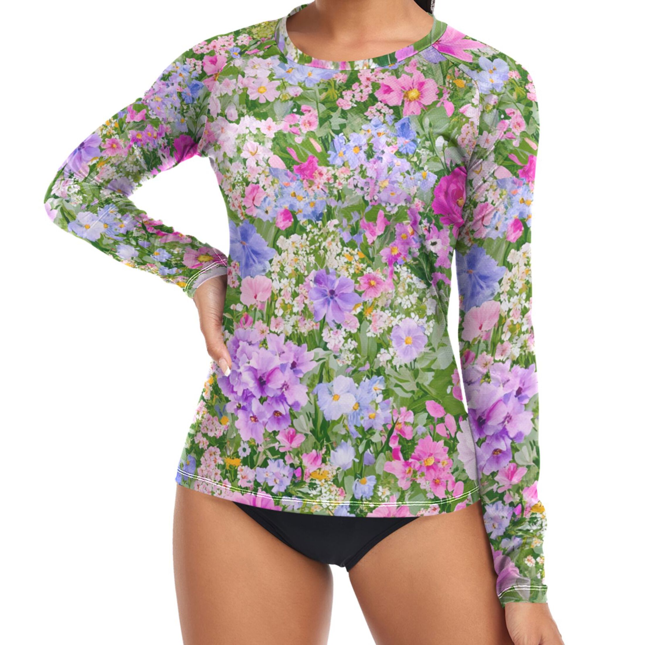 Brown Daisy Floral Cut Out Long Sleeve UPF50+ Rash Guard