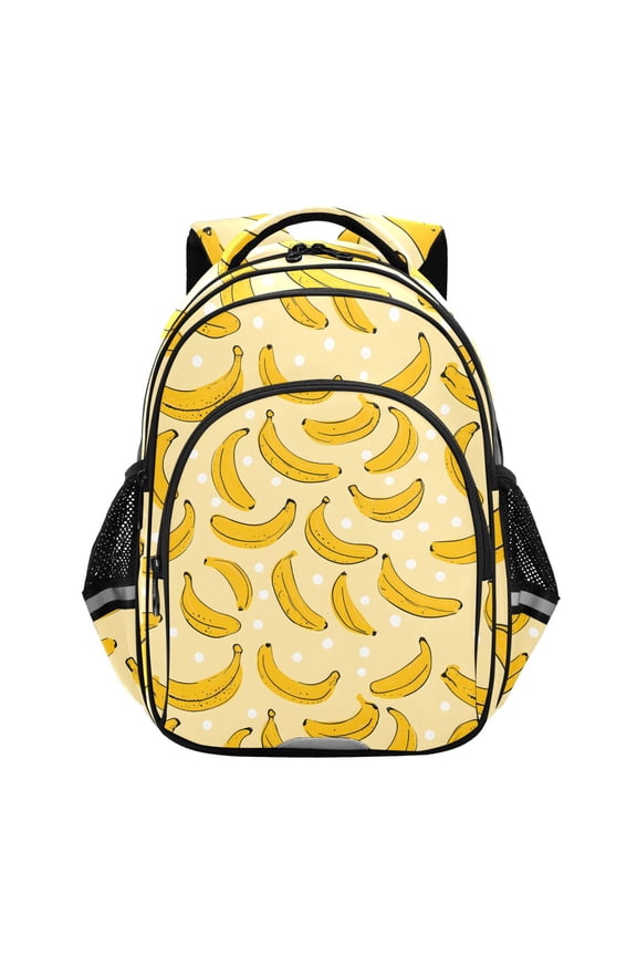 Yellow Bananas White Dots Pattern School Backpack Elementary Bag Bookbag Travel Rucksack