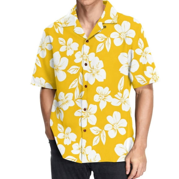 ALAZA Yellow Flower Men's Hawaiian Shirt Short Sleeve Casual Button Down Shirts 2XL