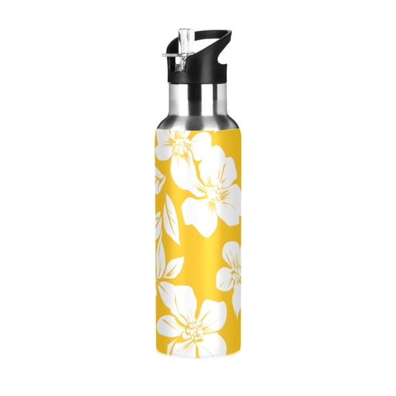 ALAZA Yellow Flower Water Bottle Insulated Flask Stainless Steel Straw Lid 20 oz
