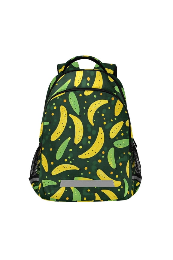Yellow Green Banana Pattern Backpack Elementary School Bag Bookbag Travel Rucksack