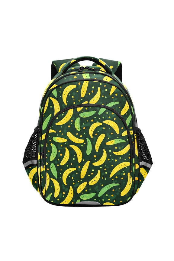 Yellow Green Banana Pattern School Backpack Elementary Bag Bookbag Travel Rucksack