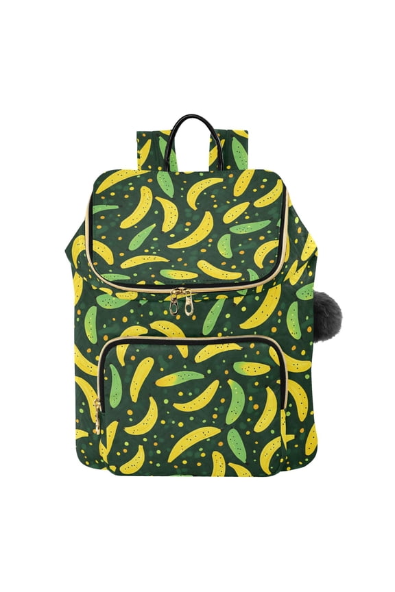 Yellow Green Banana Pattern Travel Backpack Laptop Bag Large Capacity Daypack