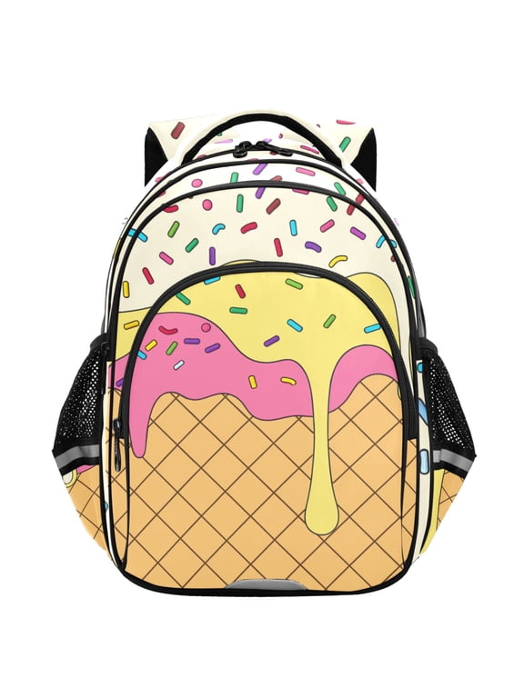 Yellow Ice Cream School Backpack Elementary Bag Student Bookbag Travel Rucksack