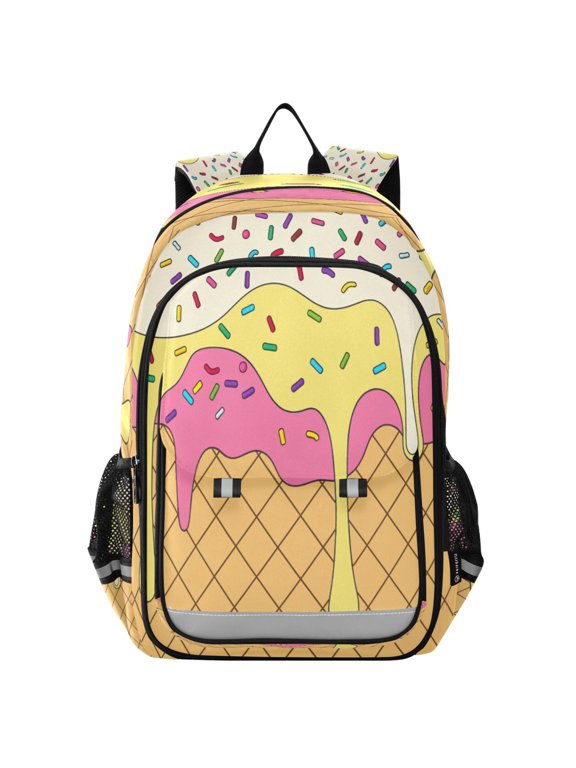 Yellow Ice Cream School Laptop Backpack Travel Bag Casual Student Bookbag Rucksack