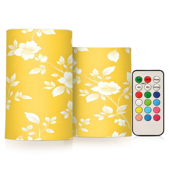 ALAZA Yellow Leaves Flower 2 PCs LED Flickering Flameless Candles with Remote Timer Battery Operated Candle