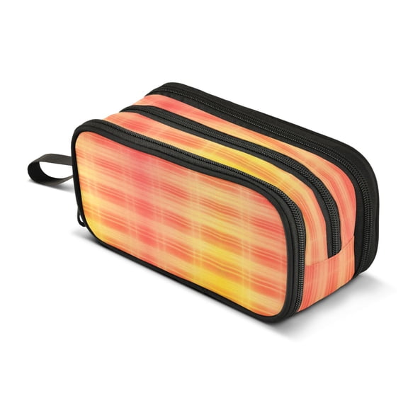 ALAZA Yellow Stripes Pencil Case Bag 3 Compartment Pen Pouch Large Storage Holder Box Organizer