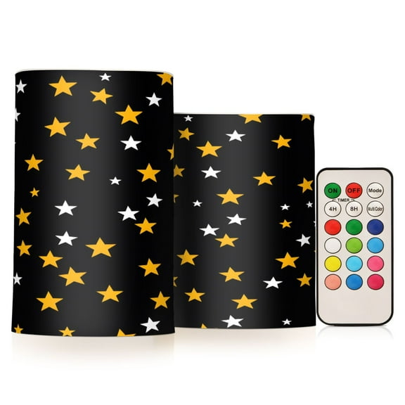 ALAZA Yellow White Stars 2 PCs LED Flickering Flameless Candles with Remote Timer Battery Operated Candle