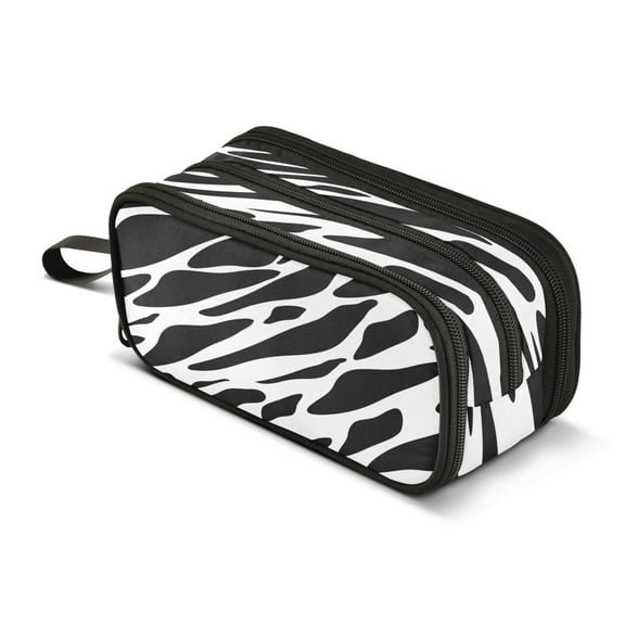 ALAZA Zebra Black and White Pencil Case Bag 3 Compartment Pen Pouch Large Storage Holder Box Organizer