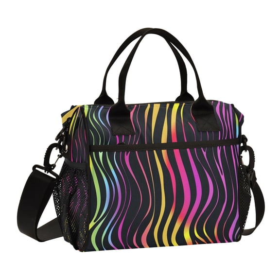 ALAZA Zebra Rainbow Abstract Print Insulated Lunch Bag Reusable Tote Box Adjustable Shoulder Strap for Work Picnic