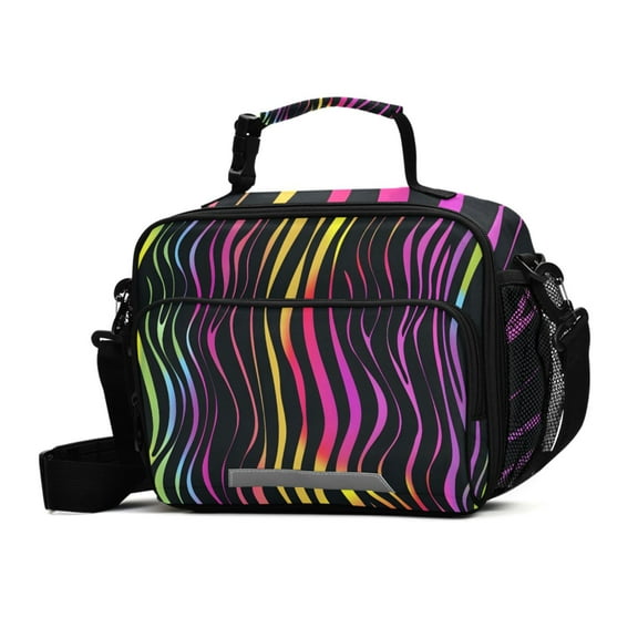ALAZA Zebra Rainbow Abstract Print Lunch Box Insulated Cooler Bag Reusable Tote Bags Shoulder Strap