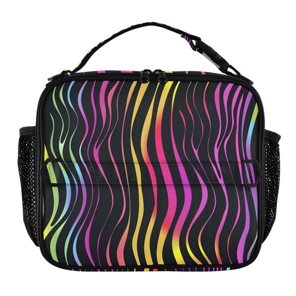 ALAZA Zebra Rainbow Abstract Print Lunch Box Insulated Lunch Bag Cooler Tote with Shoulder Strap