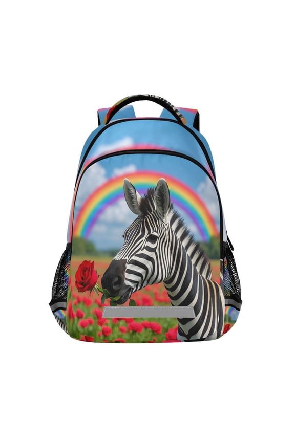 Zebra Rose Field Backpack Elementary School Bag Bookbag Travel Rucksack