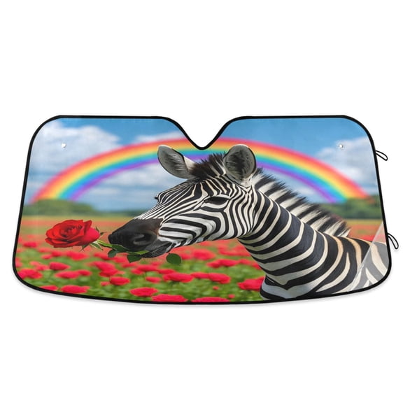 ALAZA Zebra Rose Field Windshield Sun Shade Car Foldable Sun Visor Block UV Rays Protector 53"x23.5"
