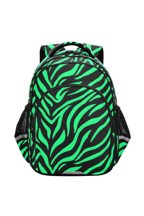 Zebra Stripes Green School Backpack Elementary Bag Student Bookbag Travel Rucksack