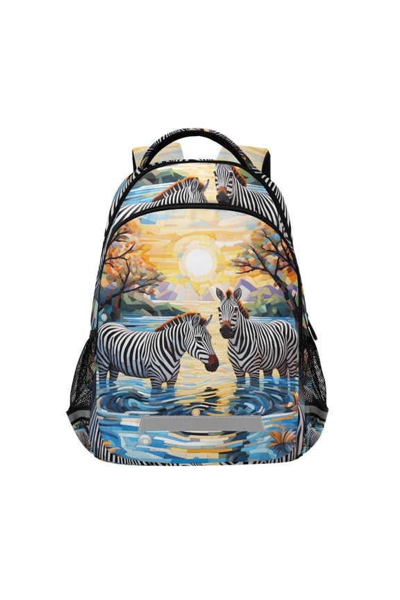 Zebras on Water Backpack Elementary School Bag Bookbag Travel Rucksack