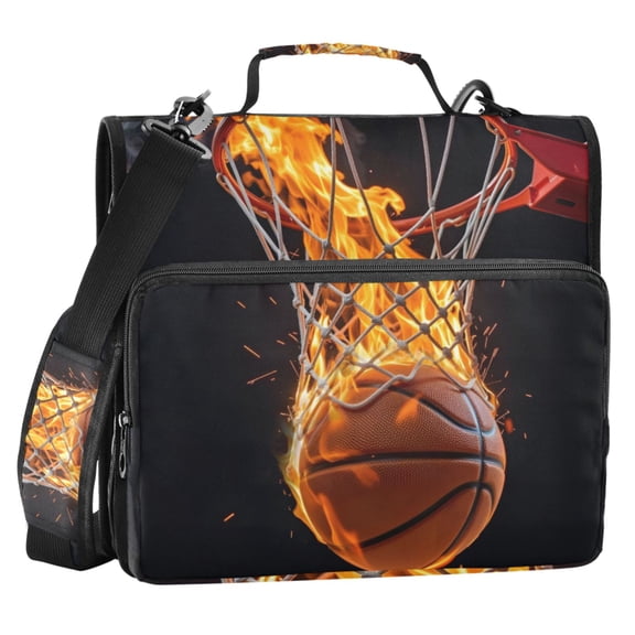 ALAZA Zipper Binder A Basketball Fire 2 in 3 Ring Trapper Keeper 500 Sheet Capacity File Folder Organizer Bag