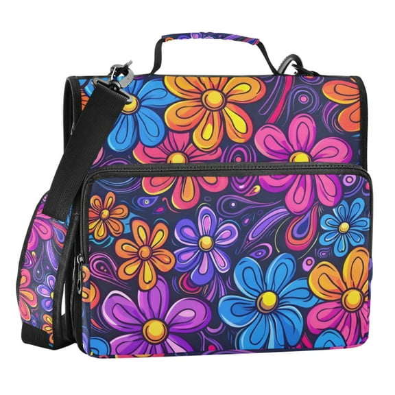 ALAZA Zipper Binder Abstract Colorful Flowers 3 Ring Trapper Keeper File Folder Organizer Bag