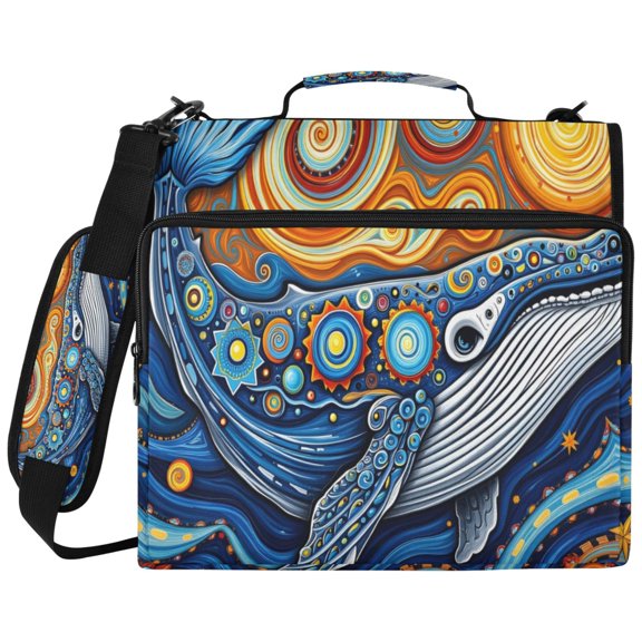 ALAZA Zipper Binder Art Whale Pattern 2 inch 3 Ring 500 Sheet Capacity Trapper Keeper File Folder Organizer Bag