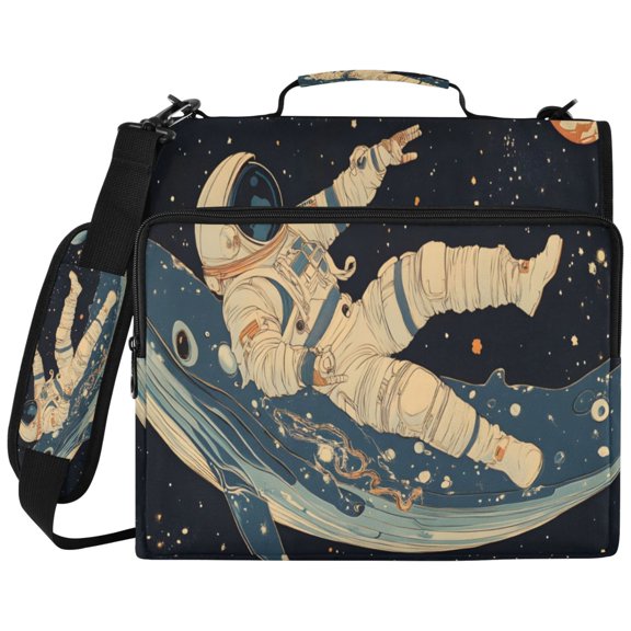 ALAZA Zipper Binder Astronauts on Whale Pattern 2 inch 3 Ring 500 Sheet Capacity Trapper Keeper File Folder Organizer Bag