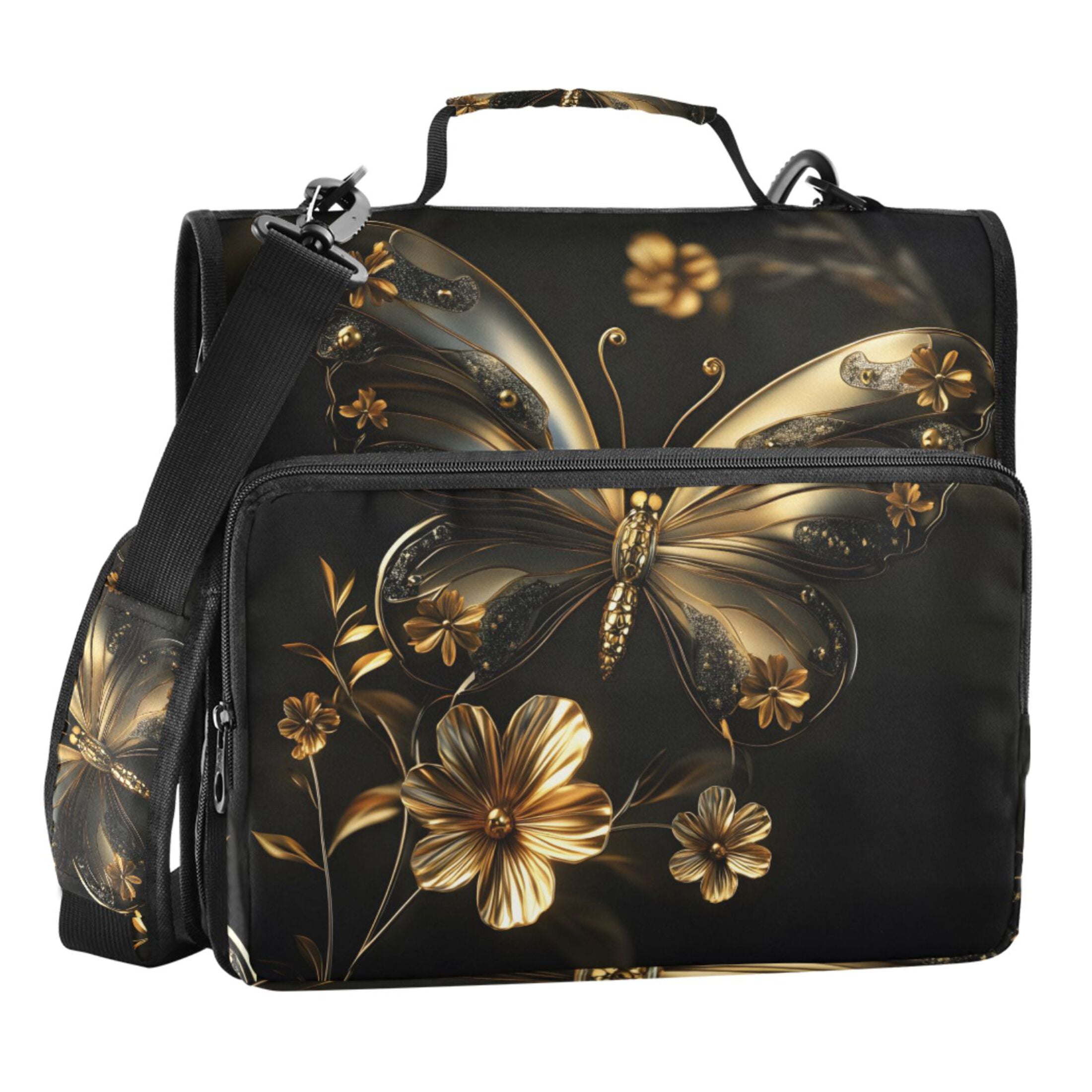 ALAZA Zipper Binder Bag 3d Golden Butterfly 3 Ring File Folder Binder ...