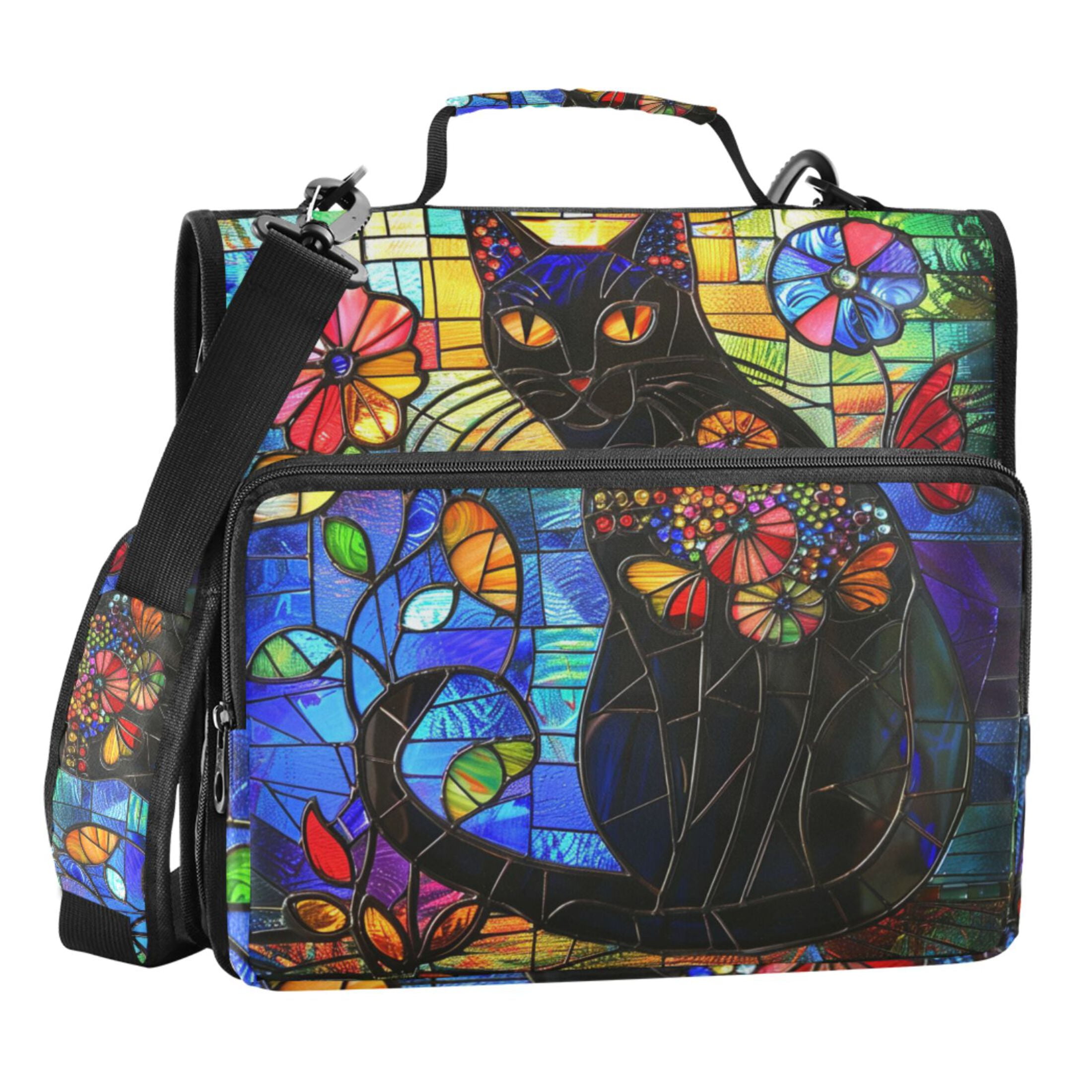 ALAZA Zipper Binder Bag Art Cat Flower Pattern 3 Ring File Folder ...