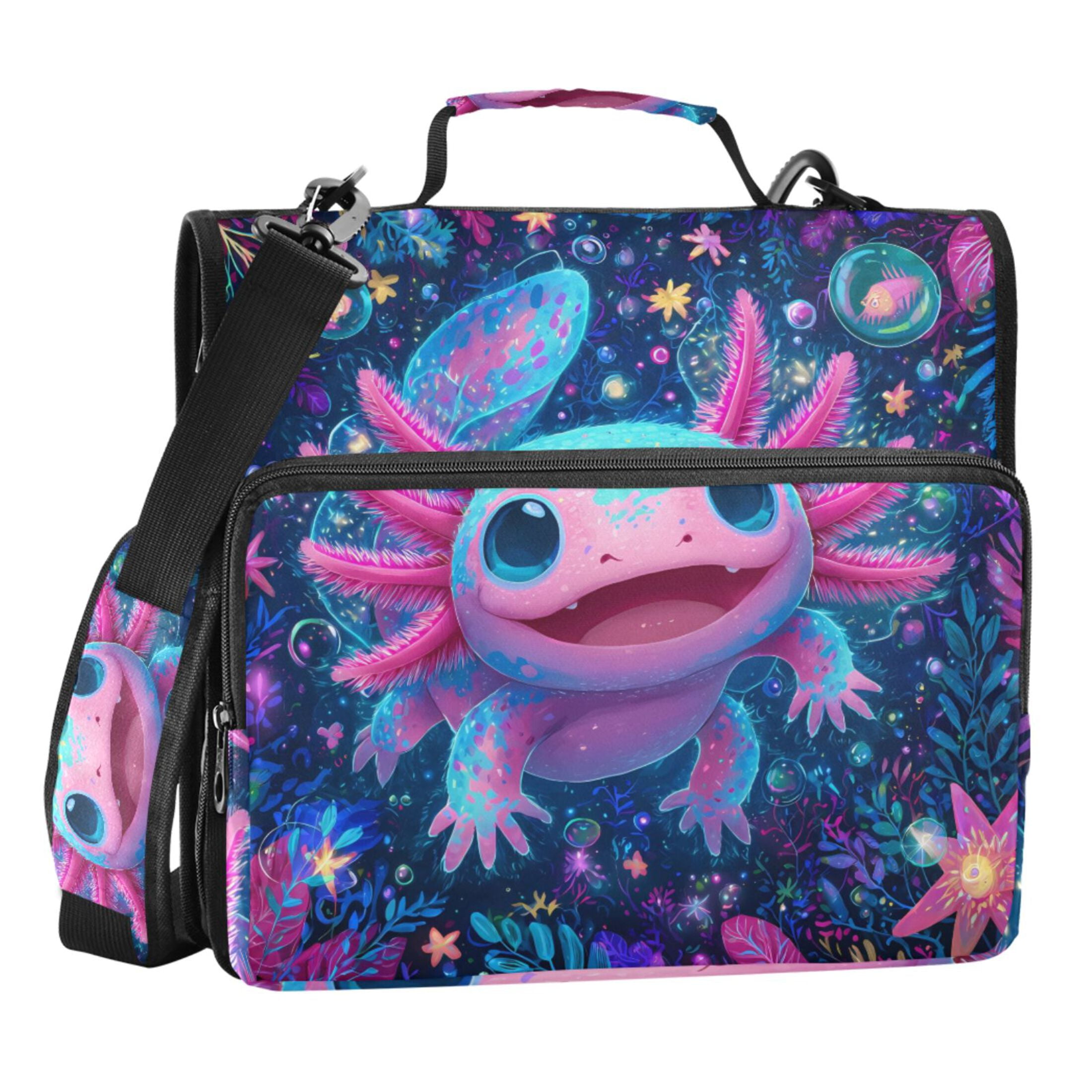 ALAZA Zipper Binder Bag Axolotl in Magic Flowers 3 Ring File Folder ...
