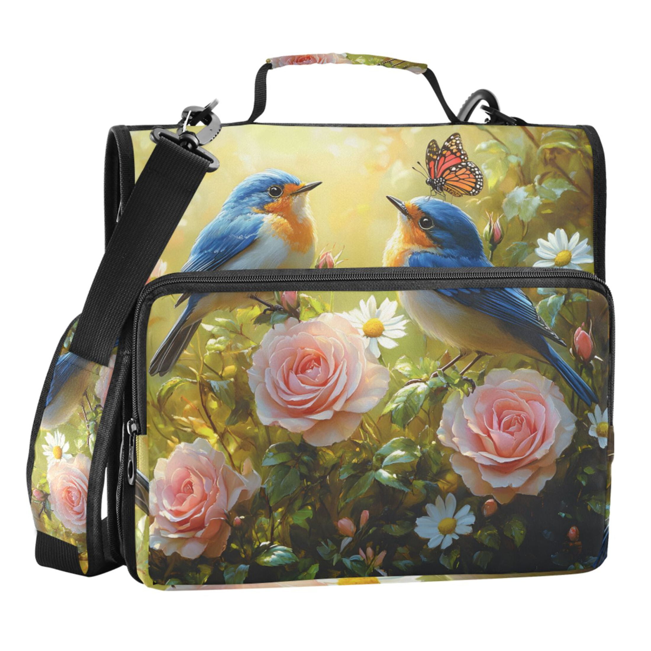 ALAZA Zipper Binder Bag Birds Butterfly Rose Flower 3 Ring File Folder ...
