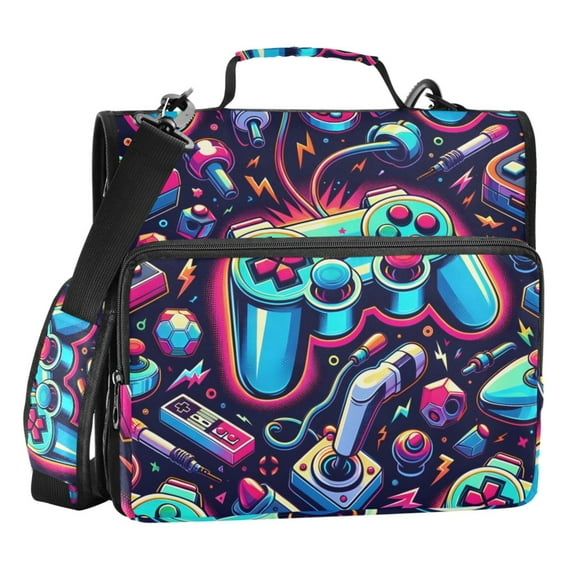 ALAZA Zipper Binder Bag Bright Pattern with Game 3 Ring File Folder Binder Organizer Bag