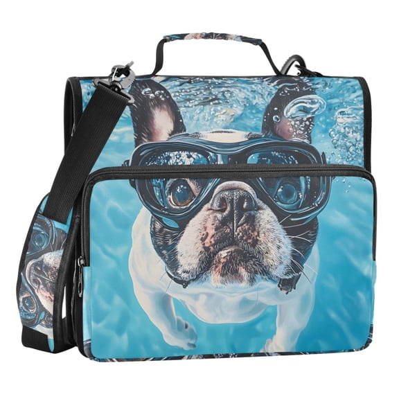 ALAZA Zipper Binder Bag Bulldog under Sea 3 Ring File Folder Binder Organizer Bag
