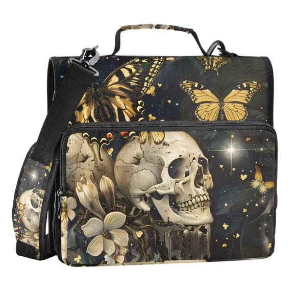 ALAZA Zipper Binder Bag Butterflies and Skull 3 Ring File Folder Binder Organizer Bag