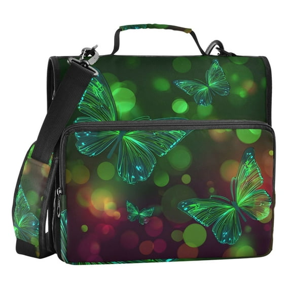 ALAZA Zipper Binder Bag Butterfly Glitter Green 3 Ring File Folder Binder Organizer Bag