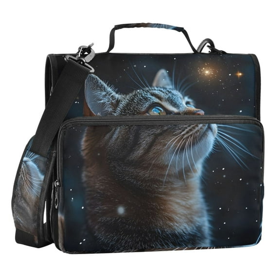 ALAZA Zipper Binder Bag Cat Starrry 3 Ring File Folder Binder Organizer Bag