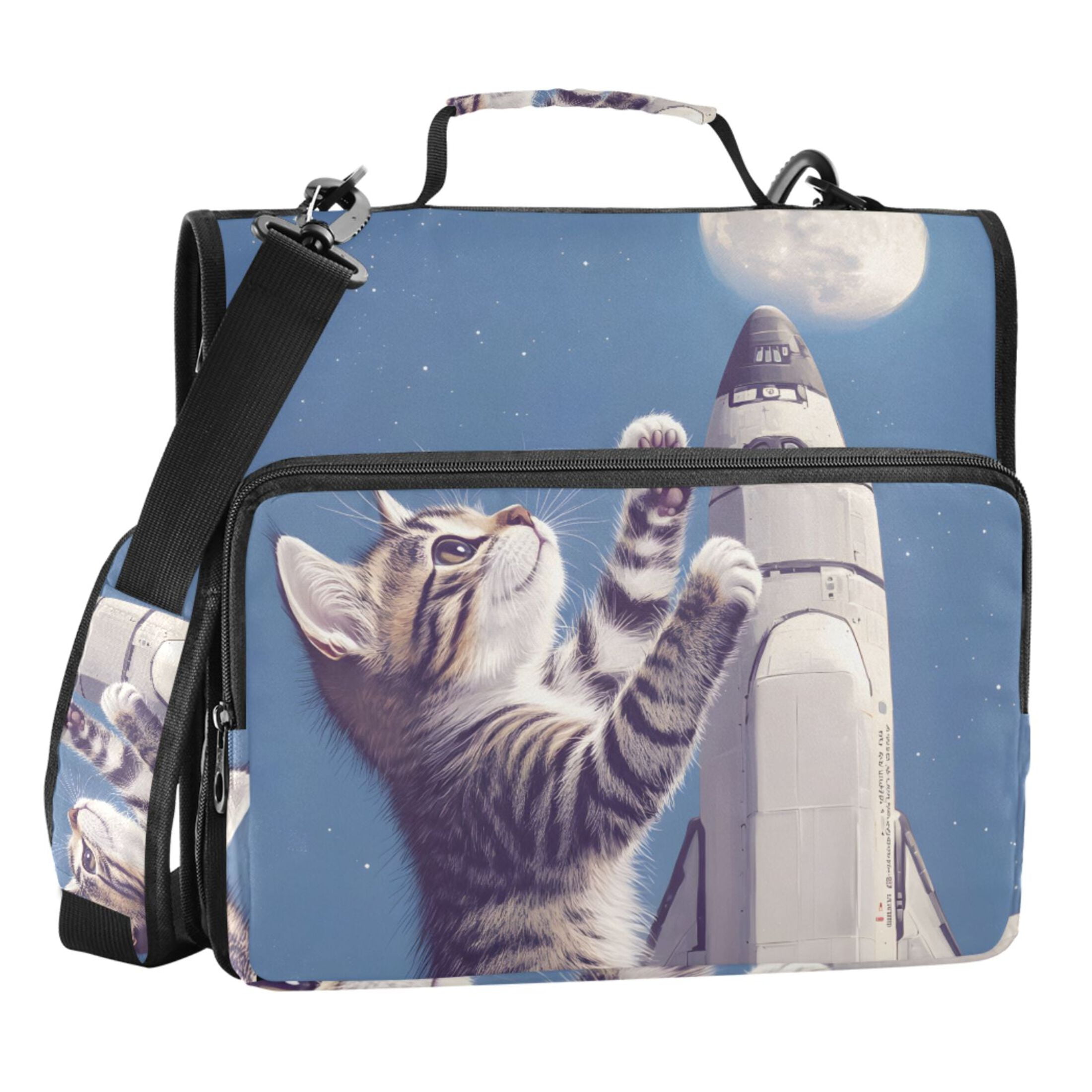 ALAZA Zipper Binder Bag Cat and Moon 3 Ring File Folder Binder ...