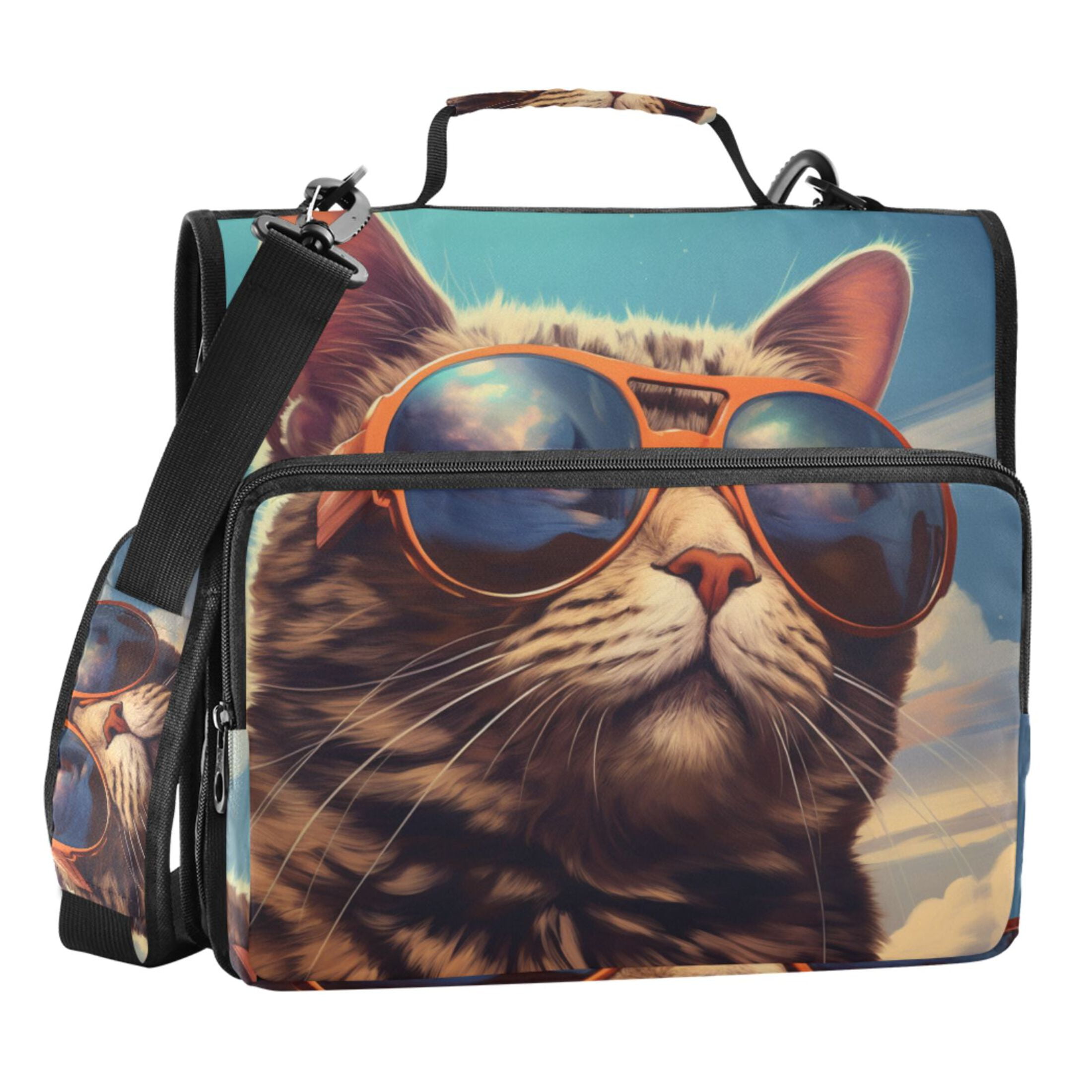 ALAZA Zipper Binder Bag Cool Cat on Sky 3 Ring File Folder Binder ...