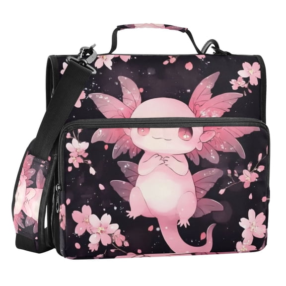 ALAZA Zipper Binder Bag Cute Axolotl Cherry Blossom 3 Ring File Folder Binder Organizer Bag