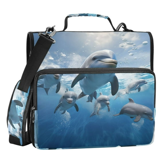 ALAZA Zipper Binder Bag Dolphins 3 Ring File Folder Binder Organizer Bag
