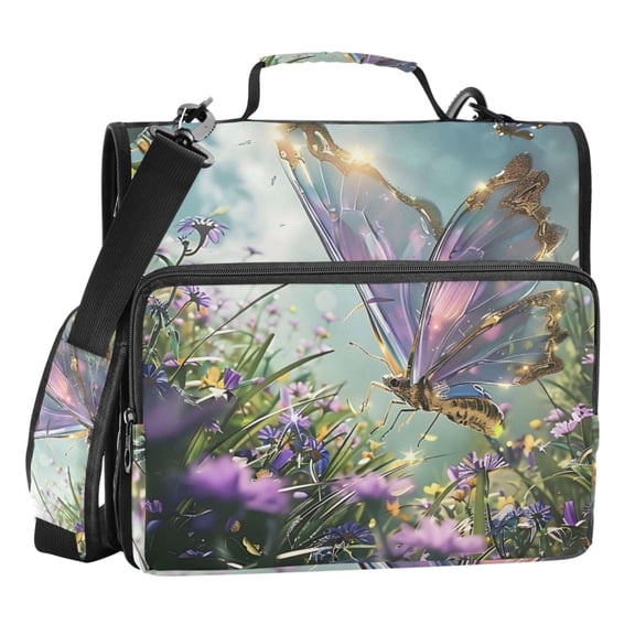 ALAZA Zipper Binder Bag Dreamy Butterfly Landscape 3 Ring File Folder Binder Organizer Bag