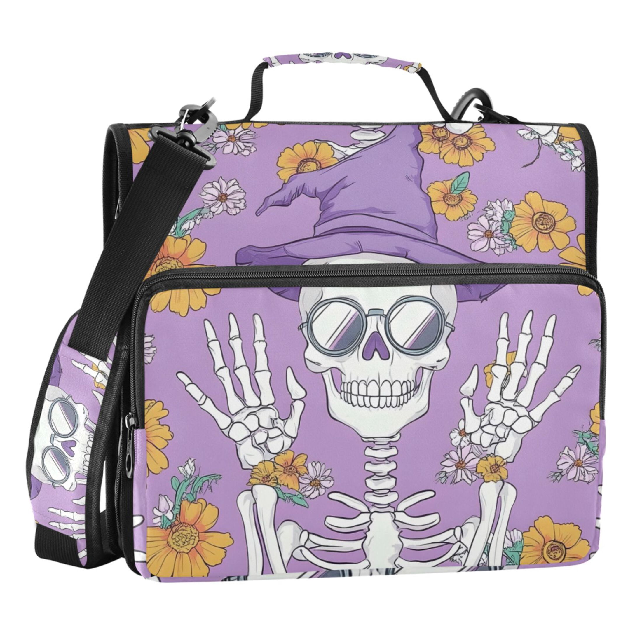 ALAZA Zipper Binder Bag Fashion Skull 3 Ring File Folder Binder Organizer Bag