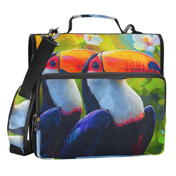 ALAZA Zipper Binder Bag Flower Bird Oil Paint 3 Ring File Folder Binder Organizer Bag