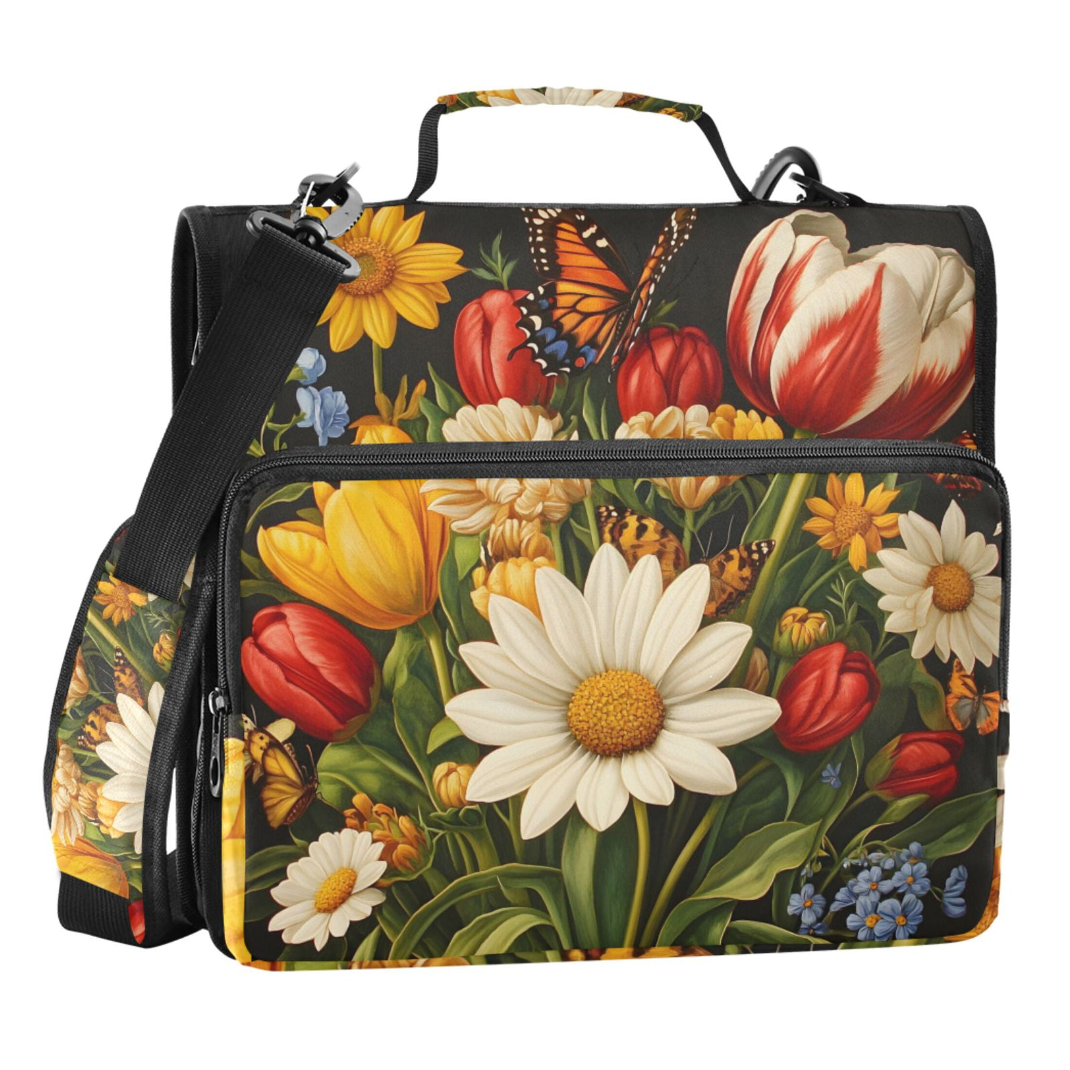 ALAZA Zipper Binder Bag Flower Bouquet Butterfly 3 Ring File Folder ...