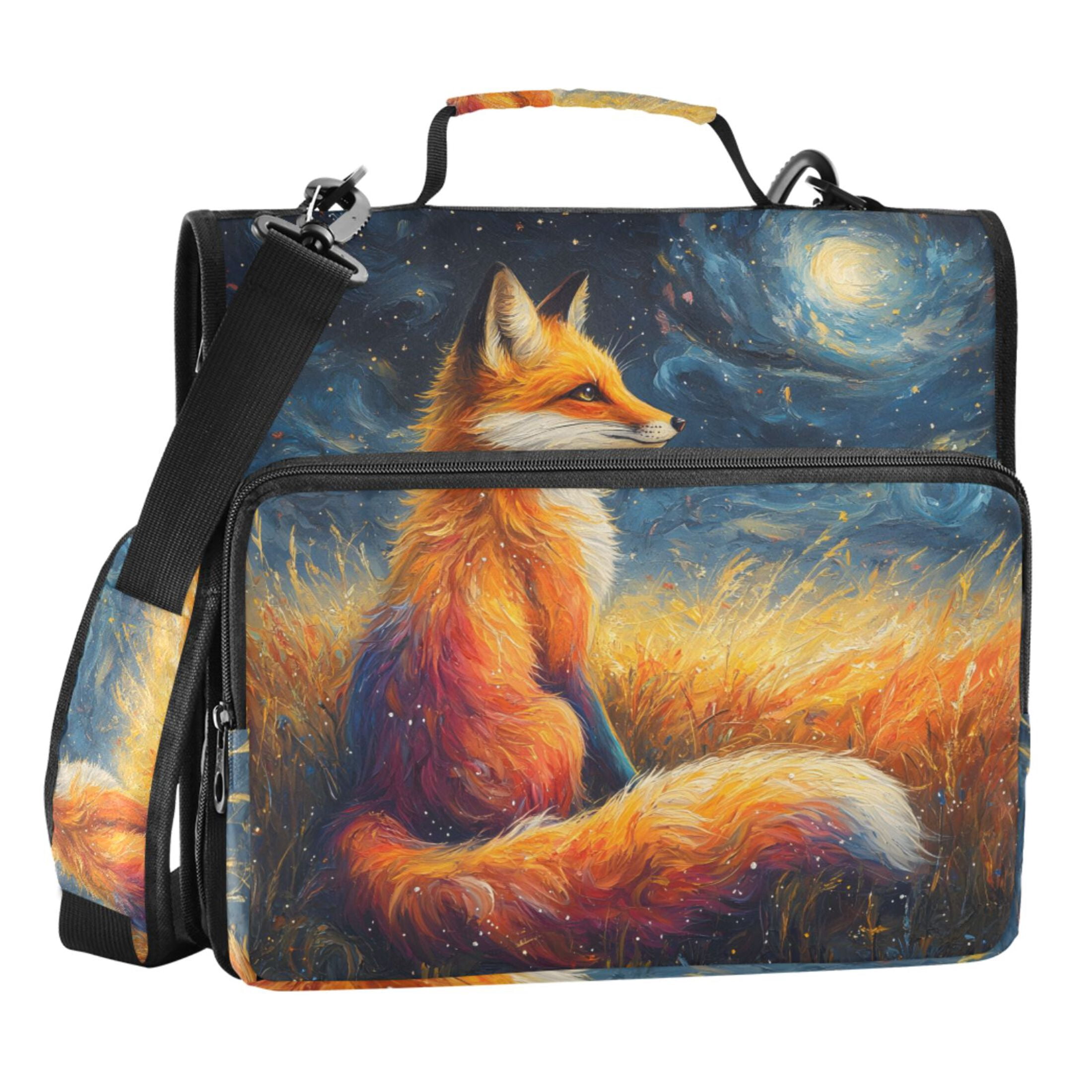ALAZA Zipper Binder Bag Fox Starry Night 3 Ring File Folder Binder Organizer Bag